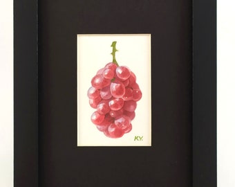 grape original miniature watercolor / tiny fruit painting / food illustration / mini art fruits / small paintings / vegan gifts