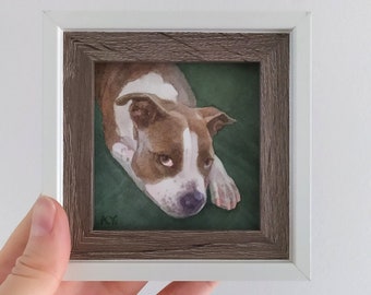 mini pet portrait custom / tiny dog portraits original watercolor / puppy painting / cat art from photo / pets miniature art commission