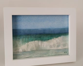 crushing wave watercolor original painting / beach art / mini seascape / ocean / tropical / sea art / coastal / wave crush / breaking wave