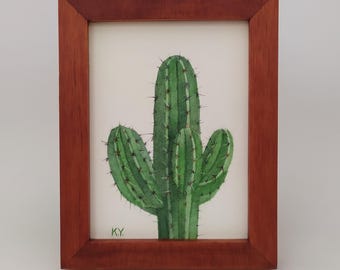 cactus mini painting original / tiny succulent watercolor art / cacti miniature paintings / botanical artwork 3x4 / small green plant decor
