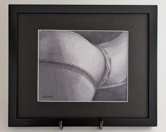 nude woman watercolor painting / bondage illustration / BDSM rope shibari kinky artwork / erotic wall art monochrome / sexy painting