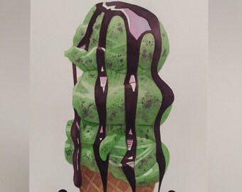 MADE TO ORDER mint chocolate chip ice cream painting / original 8x10 watercolor illustration / food art / kitchen wall art / cooking artwork
