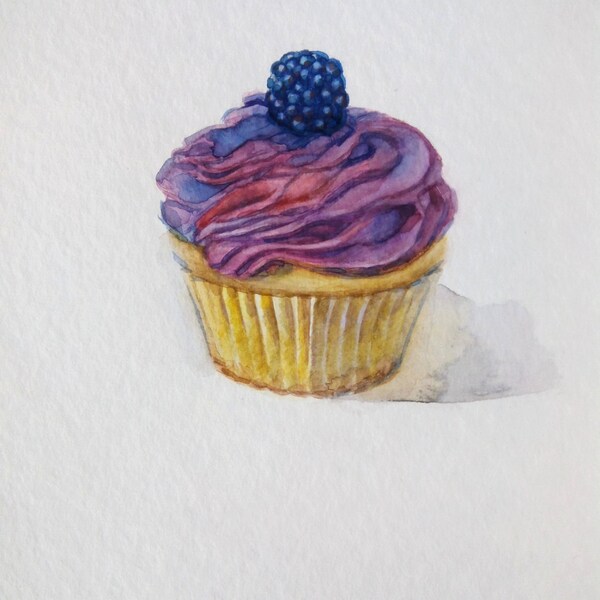 Cupcake Watercolor Painting, Cupcake Illustration, Kitchen Wall Art, 8''x10'', Food Art, Dessert Painting,