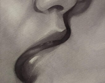 kissing couple watercolor painting / romantic illustration square / black and white artwork / erotic wall art monochrome / sexy paintings