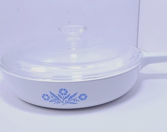 Vintage Corning Ware Blue Cornflower Skillet w/ Lid N-10-B 10” Range Toppers USA