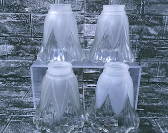 Vintage Frosted Glass Lamp Shades Set of 4 Art Deco