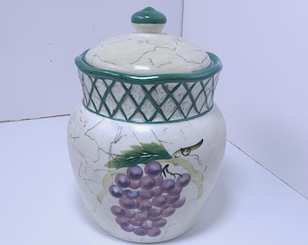 Vintage Raymond Waites Cornucopia Grape Cookie Jar Canister Farmhouse Decor