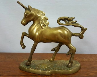 Vintage Brass Unicorn Figurine: Mythical Home Decor