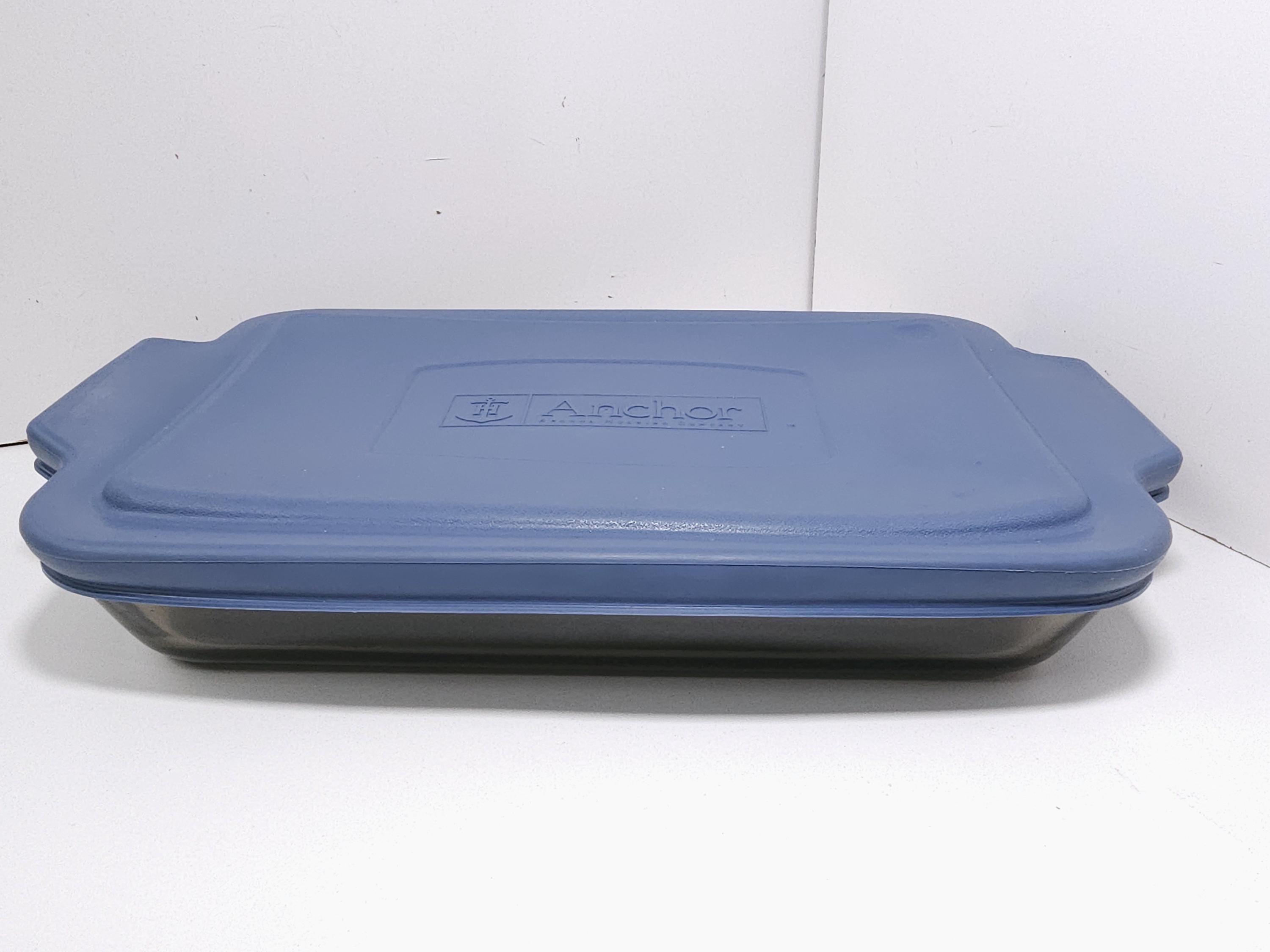 Anchor Hocking 3 Qt Baking Dish W Blue Lid 9.5x13.5x2 Ovenware