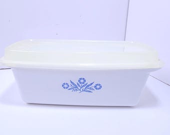 Vintage Corning Ware Blue Cornflower 2 Qt Rectangular Loaf Pan w/ Lid P-315 USA