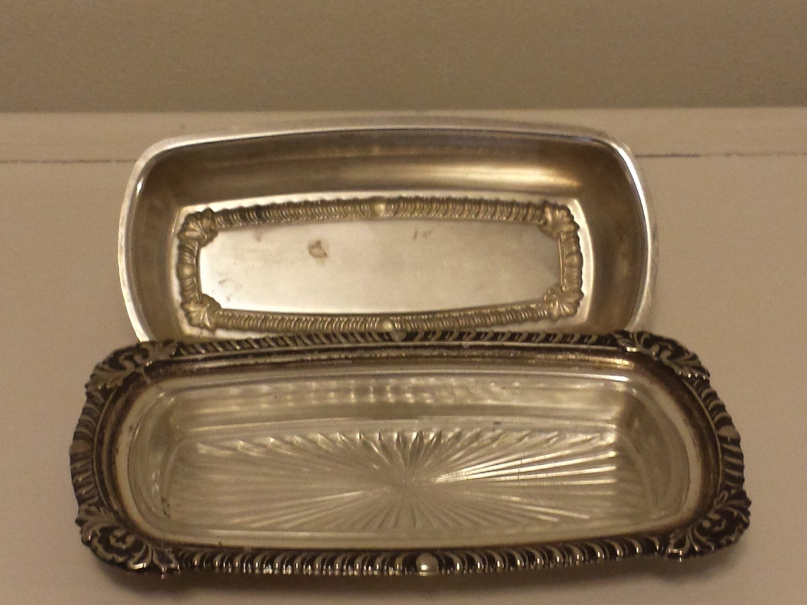 Silver Plated Butter Dish With Glass Insert Etsy