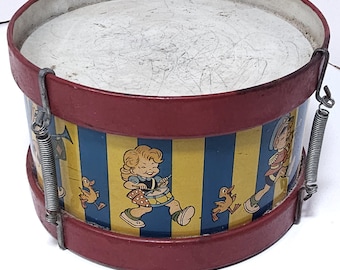 Vintage 1940s Ohio Art Tin Litho Toy Circus Drum 163, 11