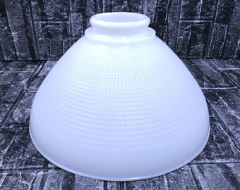 Milk Glass Waffle Pattern Pendant Light Shade Vintage White Glass 10 Inch