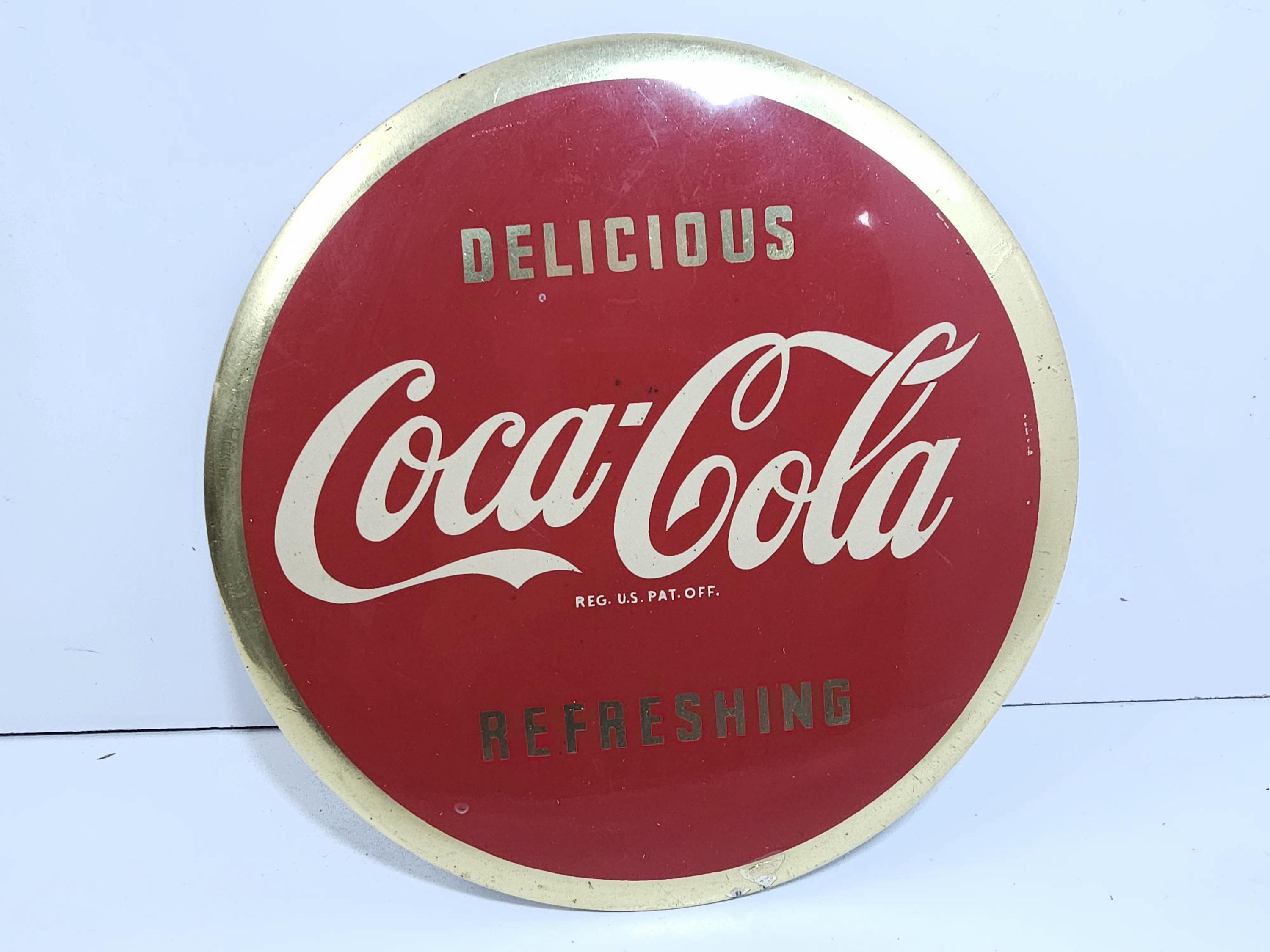 Coca-cola Celluloid Advertising Button Sign 9 Inch Original 1950s