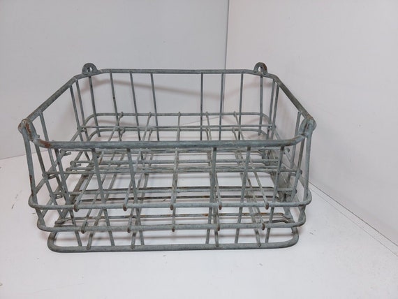 Vintage Metal Milk Crate Half Pint Dairy Bottle Carrier Wire