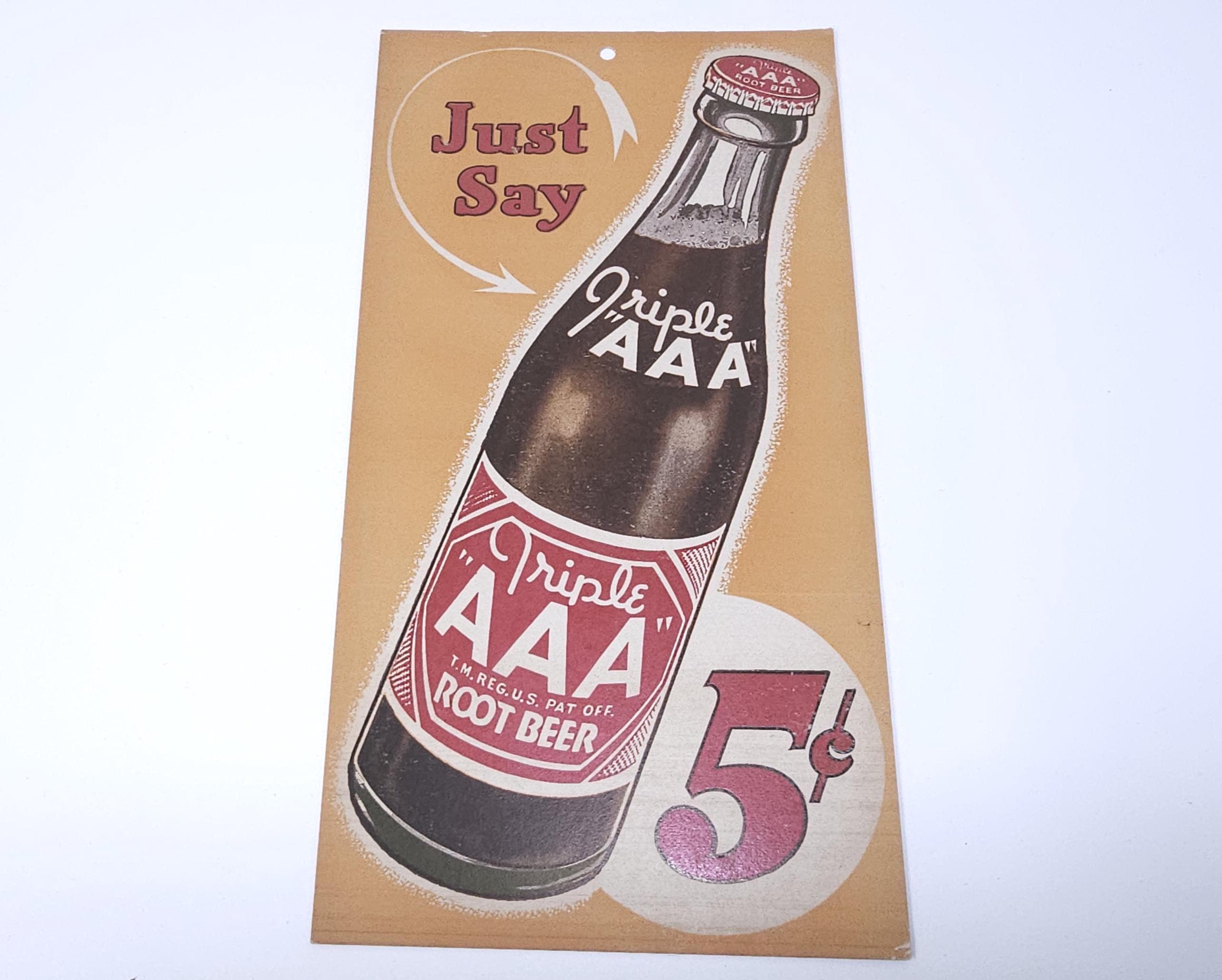 Vintage Triple AAA Root Beer 5 Cent Advertising Sign Cardboard