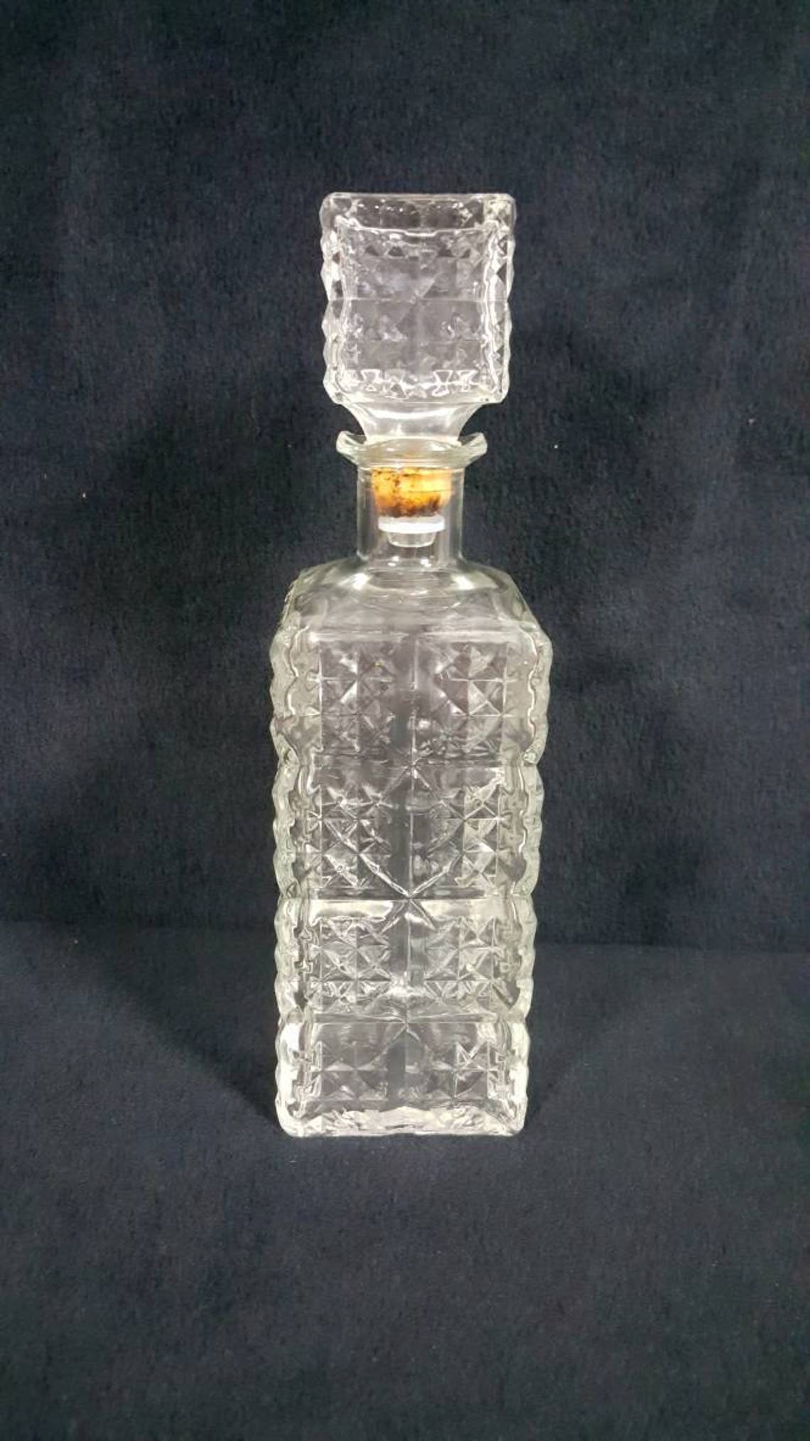 Glass Whiskey Decanter With Stopper Diamond Design Mid Century Barware ...