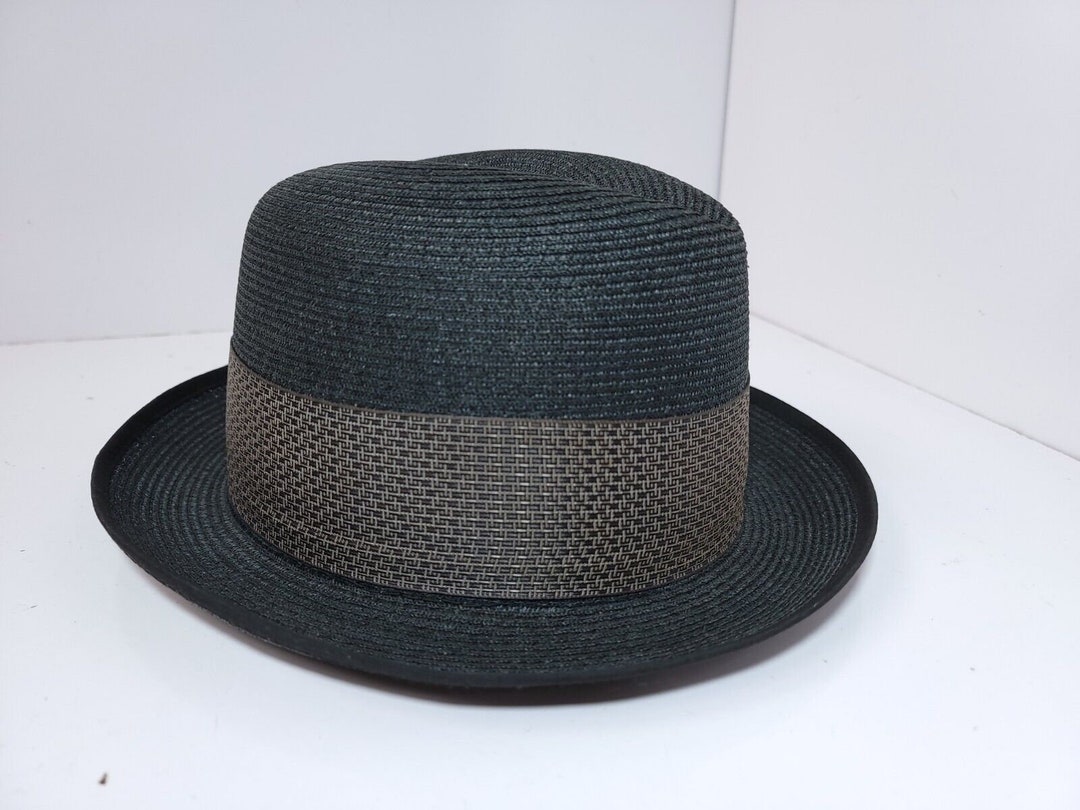 Vintage Mens Black Straw Fedora 6 3/4 Etsy
