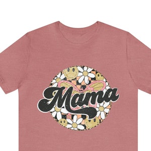 Groovy Retro Floral Smiley Checkered Millennial Mom MAMA Flower Shirt Unisex Jersey Short Sleeve Tee