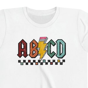 ABCD Back to School First Day Pencil Checkered Kids Unisex Youth Short Sleeve Tee