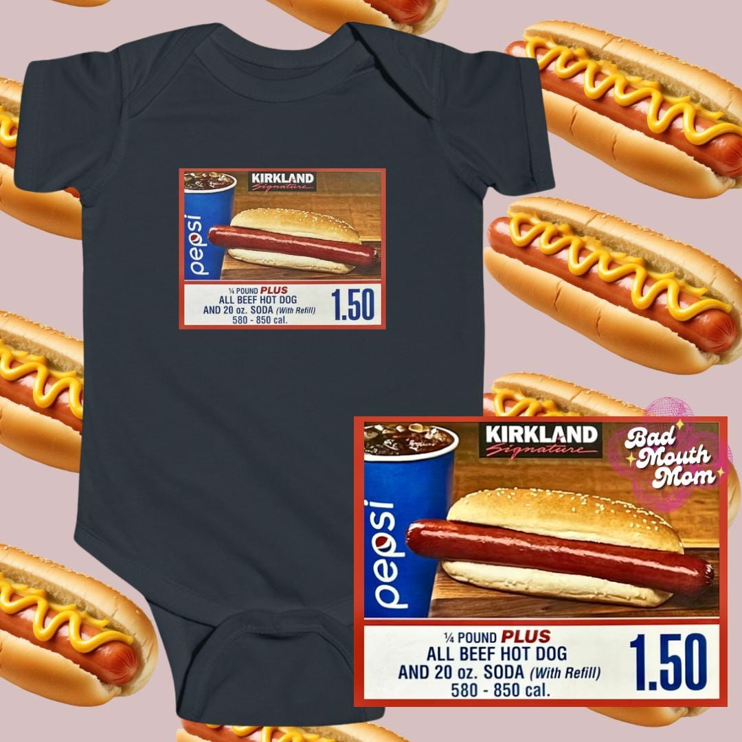 Costco Hot Dog Glizzy Onesie Infant Fine Jersey Bodysuit Hotdog Kirkland