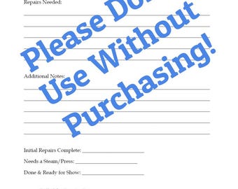 Costume Repair Hanging Tags