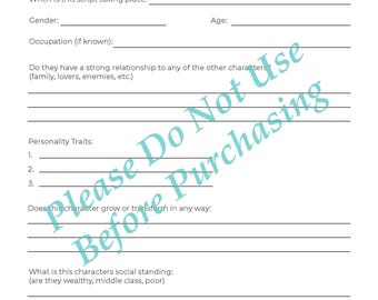Character Analysis and Design Worksheets
