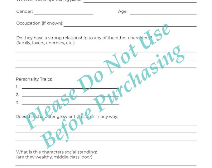 Character Analysis and Design Worksheets