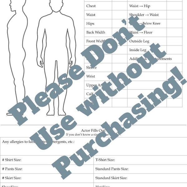 Actor/Actress Measurement Form (Plain)