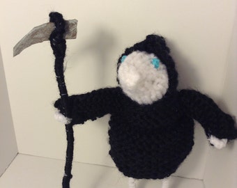 Rat with scythe - crocheted and knit doll