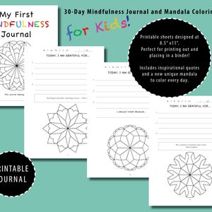 PRINTABLE 30 Day Mindfulness Journal and Mandala Coloring Book for Kids, Gratitude Journal for Kids, New Years Activity, Kids Meditation image 2