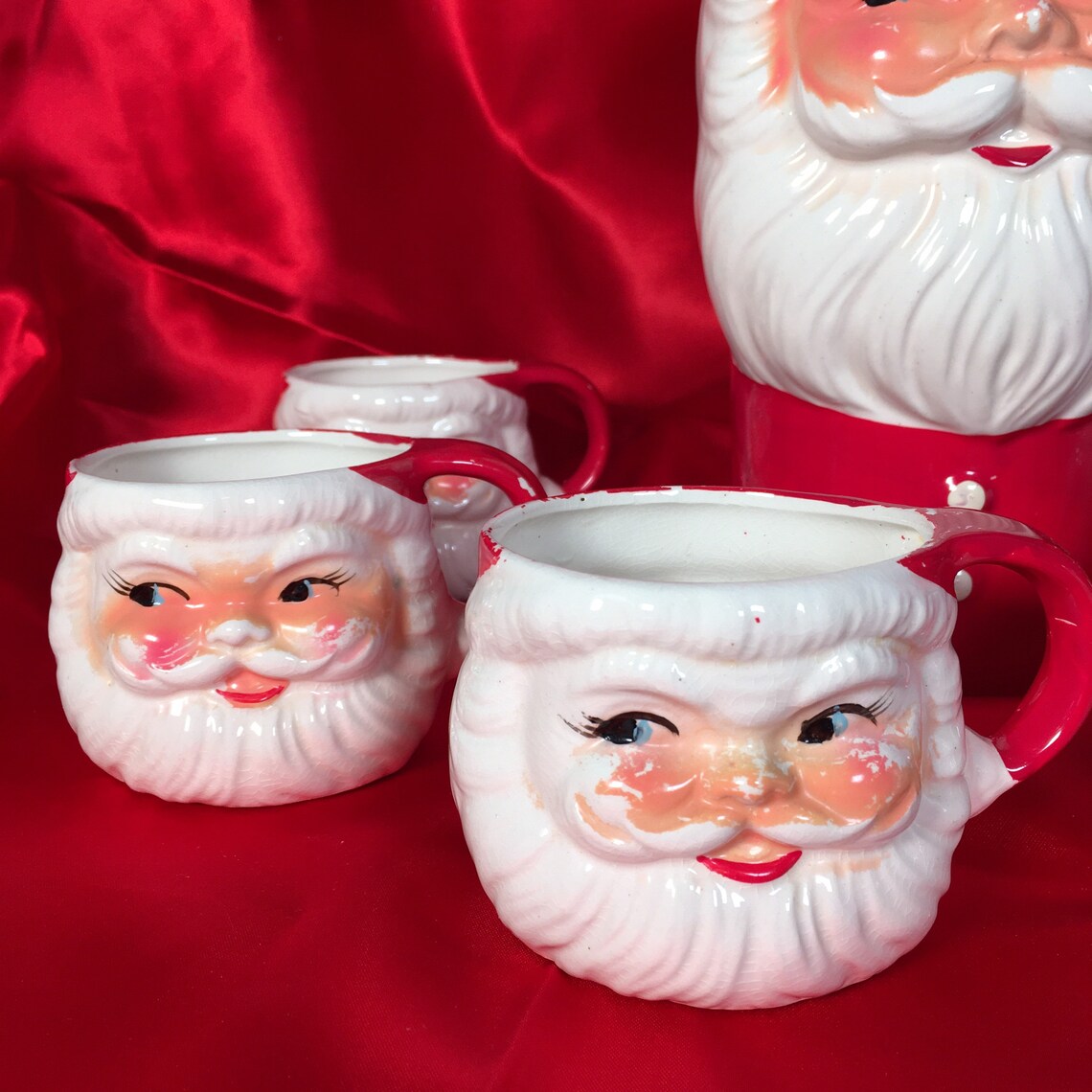 Vintage 1950s Porcelain Santa Pitcher & Mug Set Marked Etsy