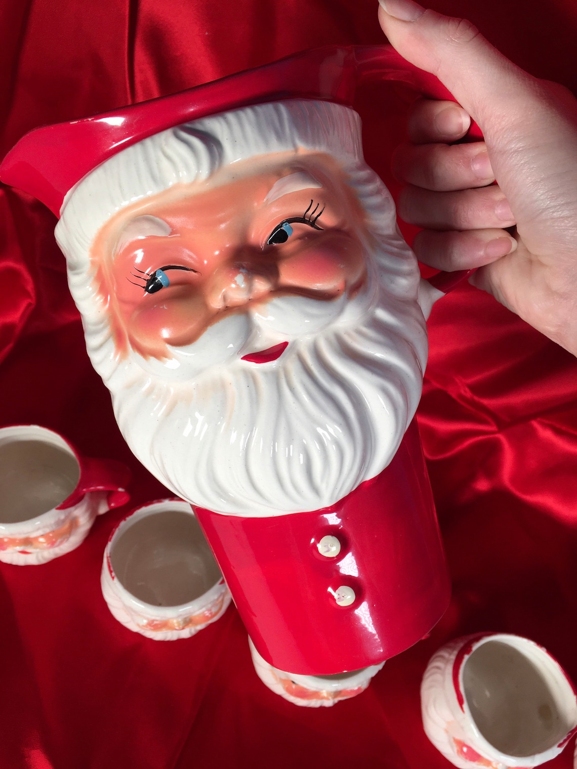 Vintage 1950s Porcelain Santa Pitcher & Mug Set Marked Etsy