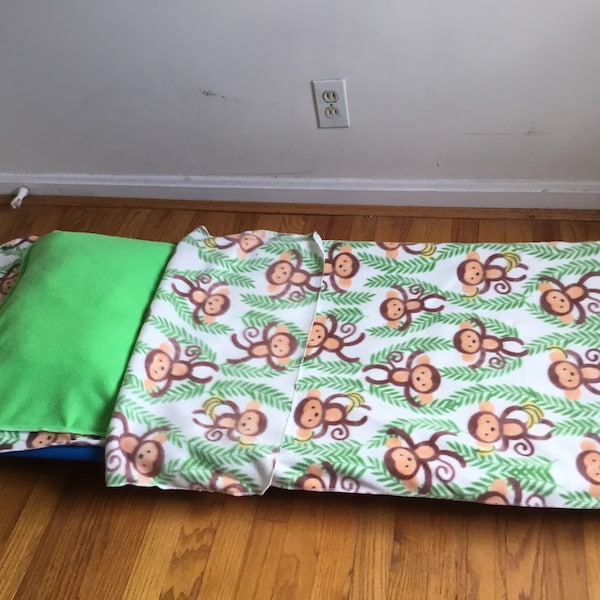 Fleece cot cover, blanket and pillow -monkeys