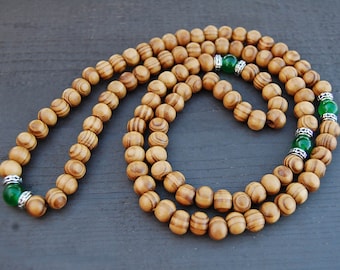 Collar de madera, collar budista, espiritualidad, collar de mala 108, cuentas de madera de pino, collar de oración, hombre, mujer, pulsera de yoga, protección, meditación