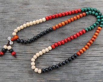 Collar de madera, collar budista, espiritualidad, collar de mala 108, cuentas coloridas, collar de oración, hombres, mujer, pulsera de yoga, protección, meditación
