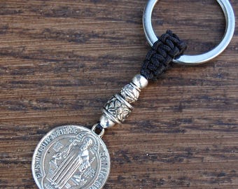 St.Benedict Keychain,Benedictine Blessing Keyring,St.Benedict Silver Medal,Prayer,Protection Keyring,St.Benedict,Handmade Keychain,Gift