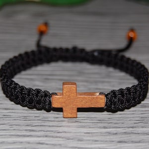 Bracciale con croce in legno, canapa, braccialetto portafortuna, coulisse regolabile, preghiera, uomo, donna, braccialetto yoga, protezione, meditazione, braccialetto con croce