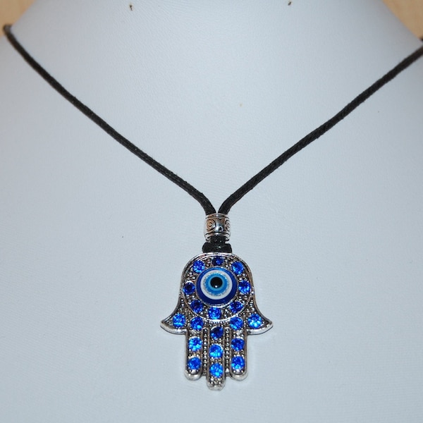 Hamsa Hand Necklace,Evil Eye Necklace,Black Cord Necklace,Choker Necklace,Men,Women,Spiritual,Good Luck Necklace,Ethnic Necklace,Gift