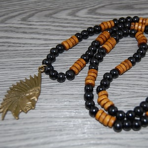 Indianer Häuptling Halskette, Holz Halskette, Indianerkopf Halskette, Indianer Halskette, Häuptling Halskette, Männer, Spirituell, Herren Halskette, Geschenk