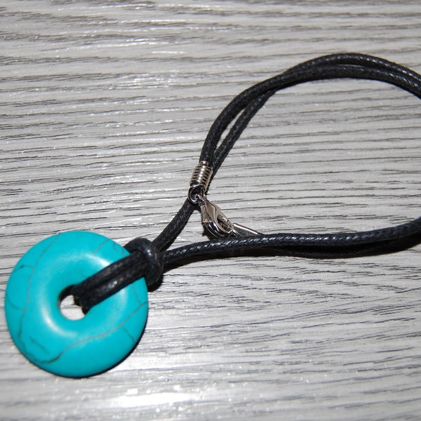 Turquoise Pendant Necklace,Cord Necklace,Choker Necklace,Turquoise Circle Pendant,Men,Women,Spiritual,Lucky Necklace,Ethnic necklace,Gift