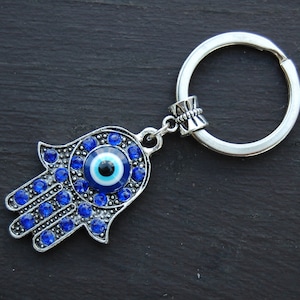 Hamsa Hand, Evil Eye Schlüsselanhänger, Blue Hamsa Hand, Auto, Tasche, Geldbörse, Spiritualität, Schutz Schlüsselanhänger, Yoga, Boho, Lucky Keychain, Geschenk