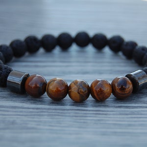 Lava Bracelet,Tiger Eye Stones,Lava Stone 8mm Beads,Volcano Lava Stone Bracelet,,Health,Relieve,Yoga,Stretch,Men,Women,Protection,Meditation