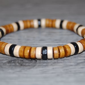 Surfer Bracelet,Rondelle Wood Beads,Good Luck Bracelet,Prayer,Man,Yoga Bracelet,Protection,Meditation,Gift for Him,Stretch,Surfer,Beach