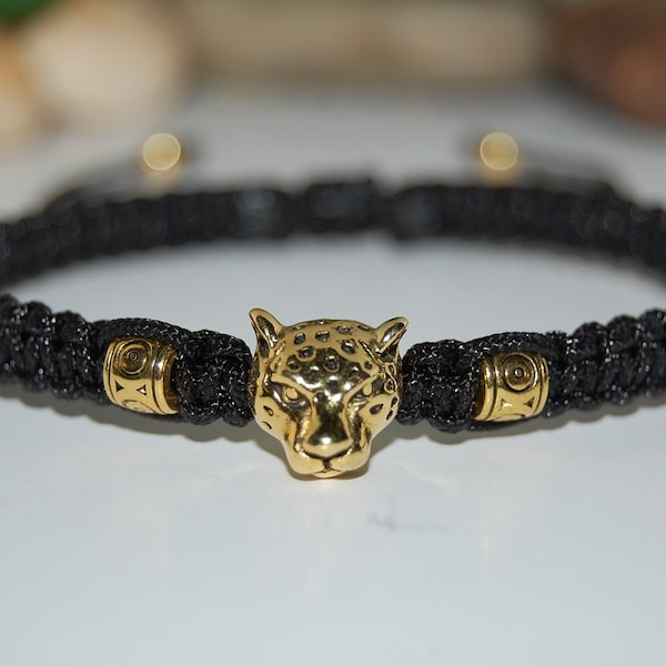 Bracelet léopard,Bracelet homme,Bracelet tête léopard,Bracelet cordon de serrage Shamballa,Hommes,Yoga,Protection,Méditation,Cadeau Léopard