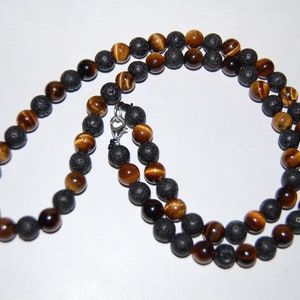 Tiger Eye Necklace,Tiger Eye and Lava Necklace,8mm Gemstone Beads,Tiger Eye and Lava Stones,Men,Women,Classic Necklace,Spirituality,Pray