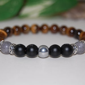 Bracelet Noir Onyx - Tiger Eye, Bracelet perlé de Mens, Bracelet onyx noir,Bracelet pour hommes, Bracelet d’homme,Yoga,Mens Matte,Protection,Méditation