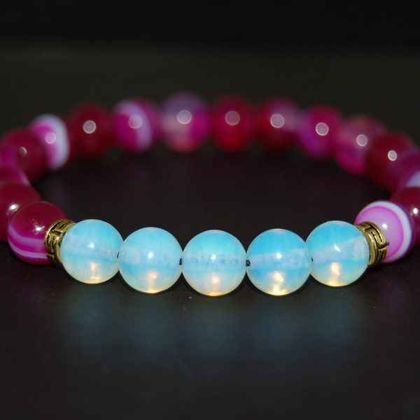 Pink Agate Bracelet,Moonstone,Pink Agate 8mm Beads,Stretch Bracelet,Women,Yoga Bracelet,Good Luck Bracelet,Lovely Bracelet,Gift