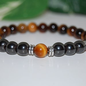 Tiger Eye Bracelet,Tiger Eye Gemstone & Magnetic 8mm Beads,Elastic Bracelet,Men,Women,Beaded Bracelet,Tiger Eye Gemstone Bracelet,Gift