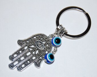 Hamsa Hand Keychain Protection Indian India Hand of Fatima Hand Boho Gypsy Spirital Gift for Her Evil Eye Keychain Yoga Accesories Ohm